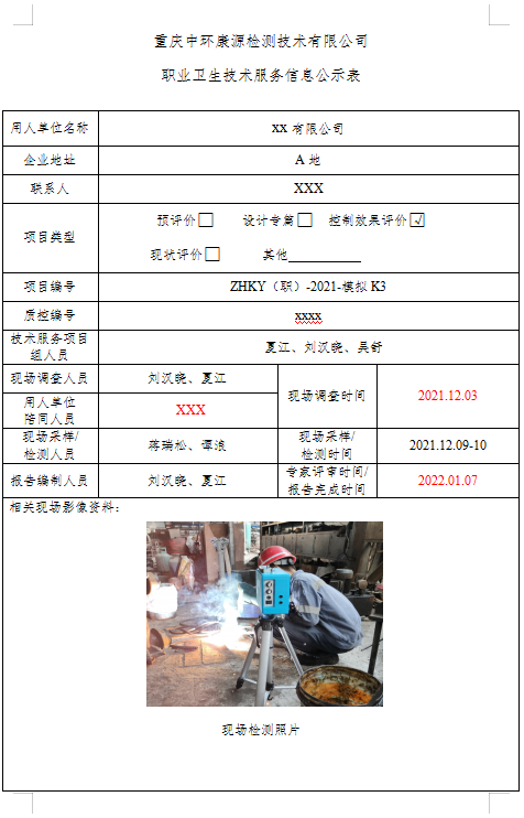 XX有限公司-职业病危害因素控制效果评价模拟报告