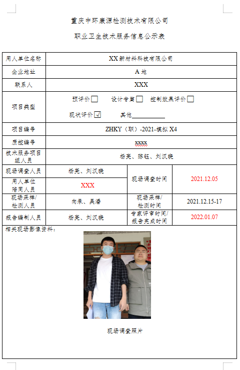 XX新材料科技有限公司-职业病危害因素现状评价模拟报告